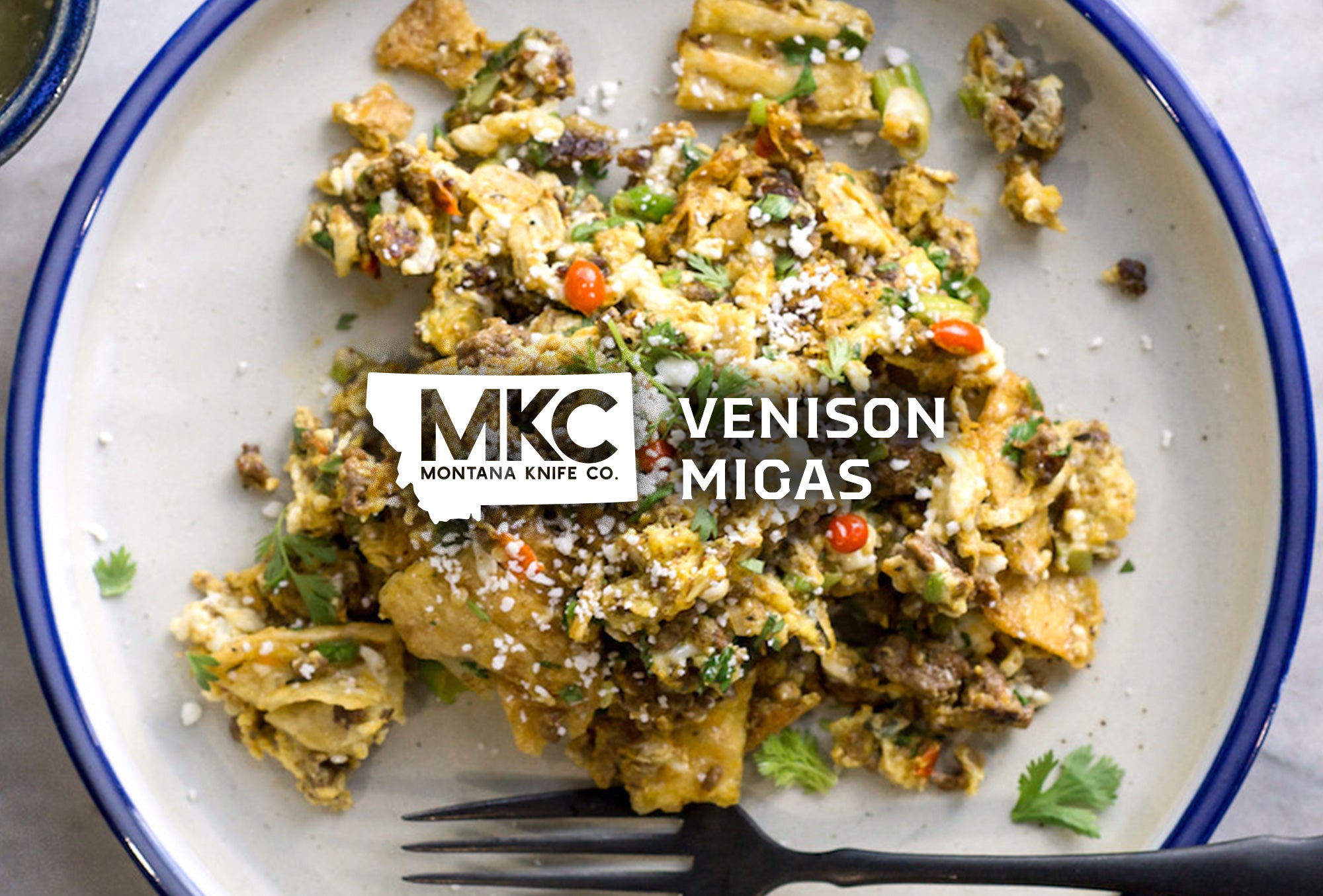 A fork rests across a plate of Spanish migas.