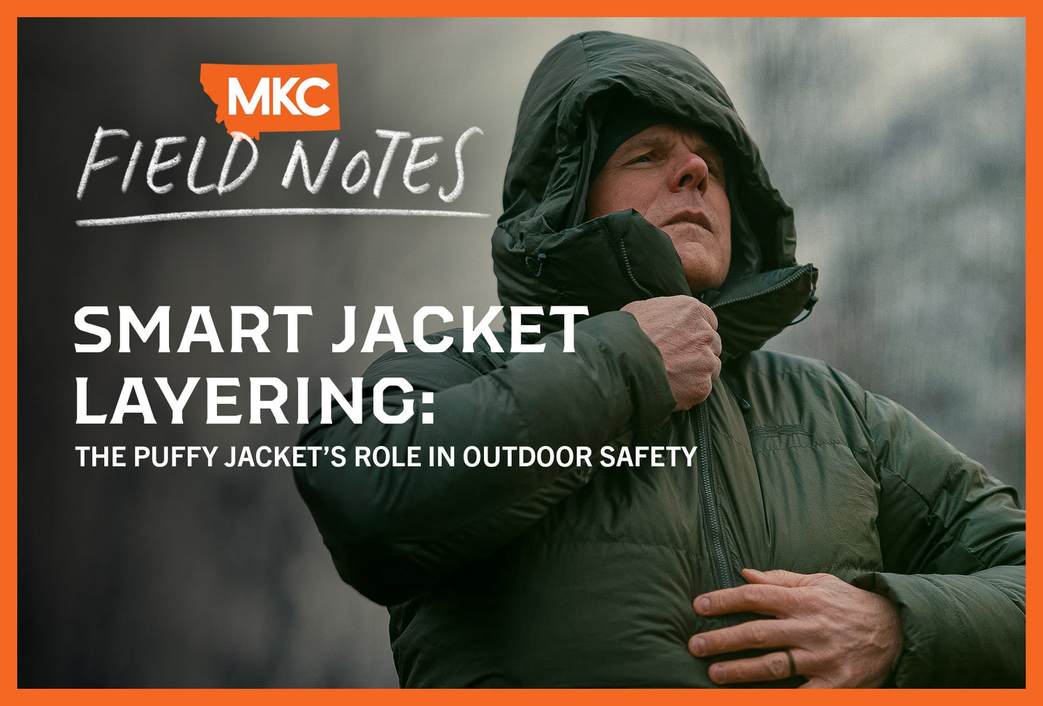 John Barklow wearing a puffy jacket in cold weather to demonstrate smart layering for safety outdoors.