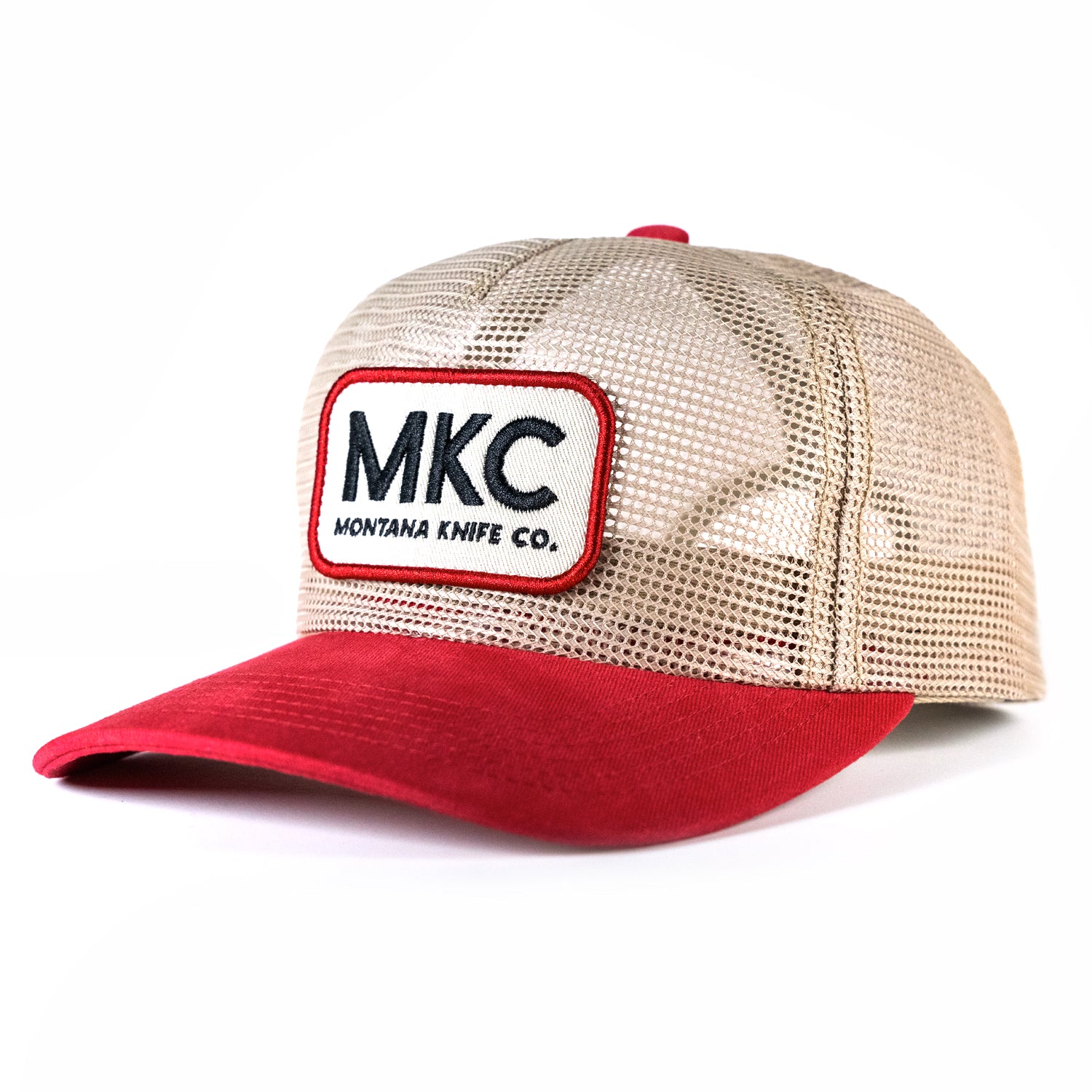 MKC MESH LOGO HAT - KHAKI/CRIMSON